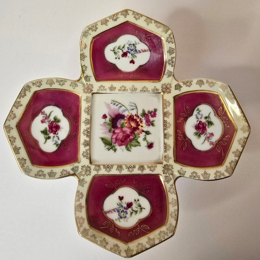 Camille Naudot Porcelain Footed Plate Tidbit Dish Cake French Antique Floral - Picture 2 of 11